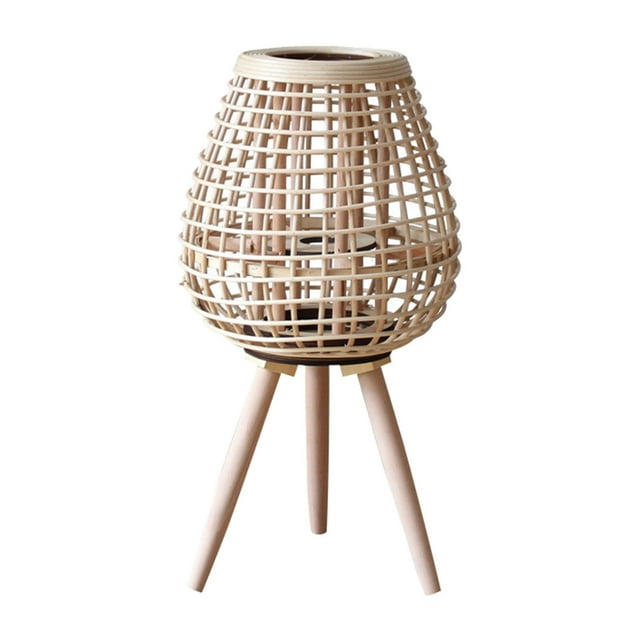 Rustic Bamboo Candle Holder Lantern Shape Candlestick for Desktop Decoration , 28x52cm