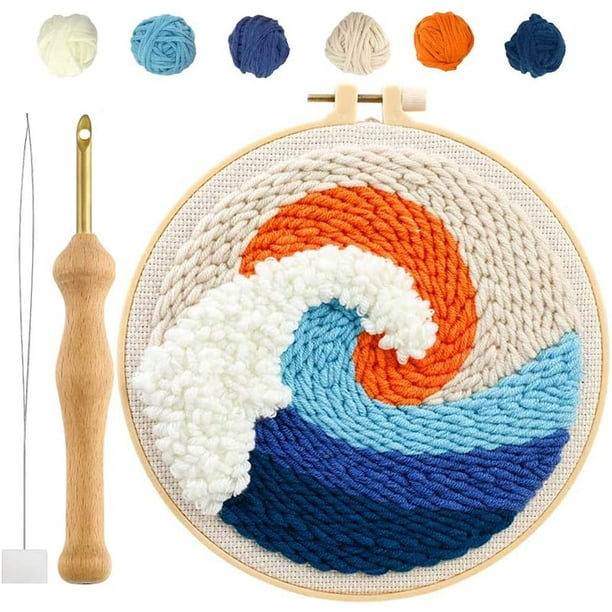 Punch Needle Embroidery Starter Kits Punch Needle Tool Threader Fabric  Embroidery Hoop Yarn Rug Punch Needle Wave