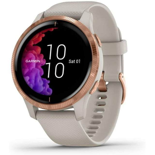 Remis à Neuf (Bon) Garmin Venu Montre Intelligente GPS Cellulaire - Lunette en Acier Inoxydable Or Rose