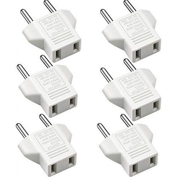 Adaptateur US vers EU, [Lote de 6] 2 Broches CN Chine US Amérique à 2 Broches EU France, Allemagne, Espagne, Égypte et Plus - Blanc