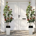 thumbnail image 7 of 4/5/6FT Artificial Rubber Tree with White Planter, Faux Plants Indoor Faux Floor Artificial Trees with Many Red Flowers, Fake Tropical Plants, Real Touch Rubber Tree for Home Office Decor, 7 of 7