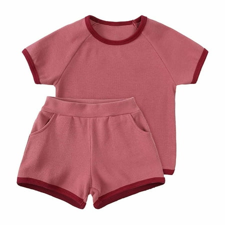 

Rbaofujie Flash Deals Baby s Set Summer Toddler Kids Boys Casual Cotton Solid Crepe Gauze T-shirt Short Sleeve Shorts Set Red