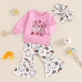 thumbnail image 2 of Toddler Baby Girl Halloween Clothes Long Sleeve Letter Ghost Sweatshirt Tops Bell Bottom Pants Set Fall Winter Outfits, 2 of 8