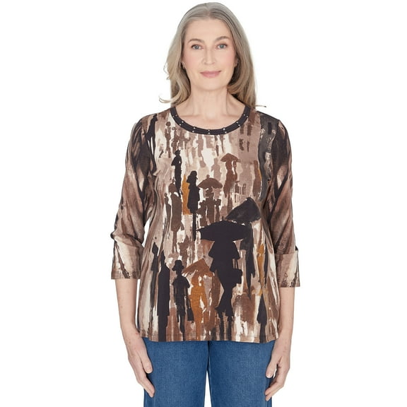 Alfred Dunner Womens Conversational Crew Neck Top