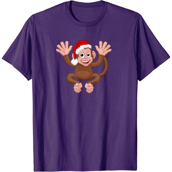 Fun Monkey Wearing Xmas Hat Cute Animal Cartoon Character T-Shirt