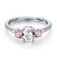 thumbnail image 3 of Gem Stone King 925 Sterling Silver White Created Sapphire and Pink Lab Grown Diamond Engagement Ring for Women | 1.36 Cttw | Oval 7X5MM | Gemstone September Birthstone | Size 7, 3 of 6