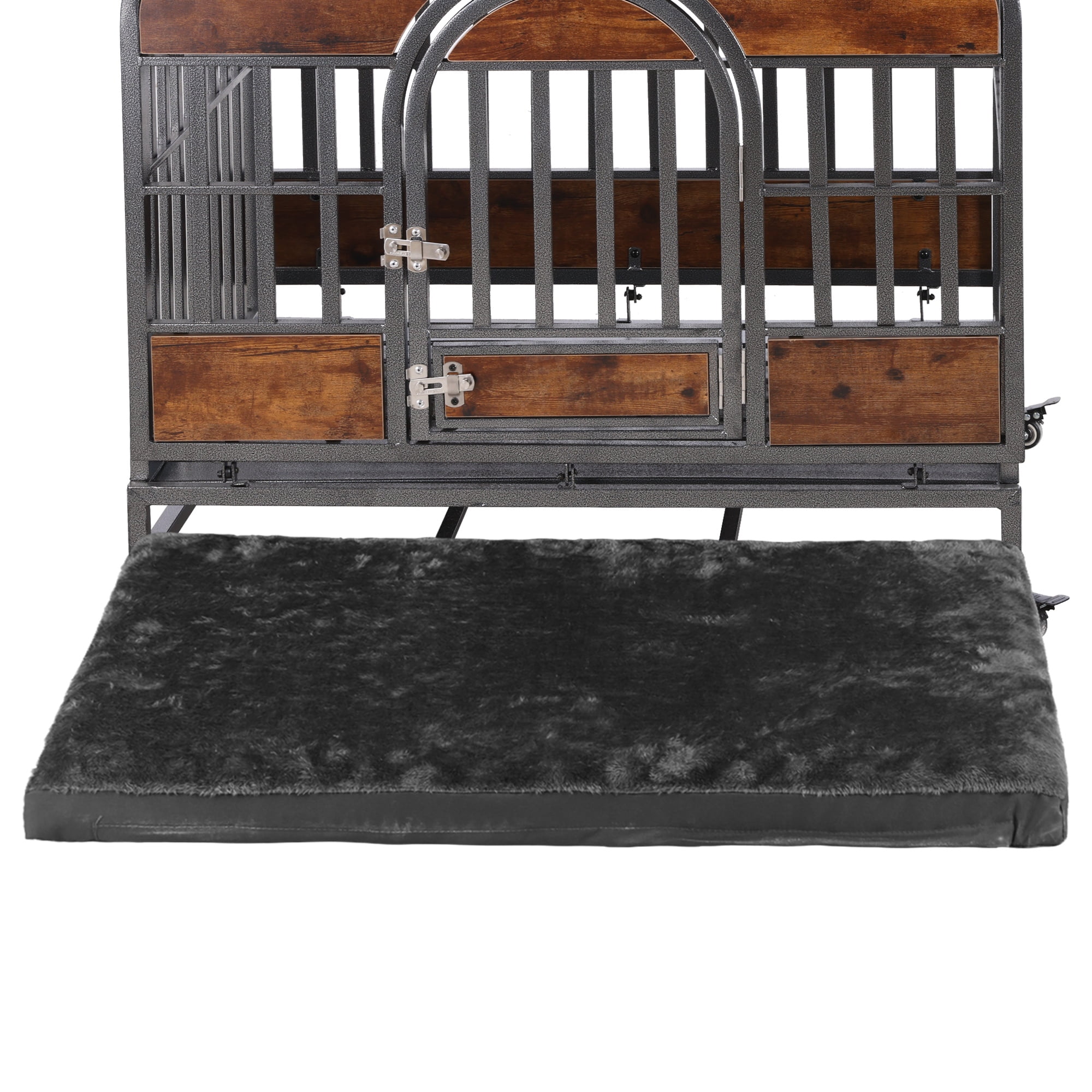 Pefilos 32in Heavy Duty Dog Crate, Furniture Style Dog Cage with Removable Trays and Wheels for High Anxiety Dogs, Brown Pefilos 32in Heavy Duty Dog Crate, Furniture Style Dog Cage with Removable Trays and Wheels for High Anxiety Dogs, Brown