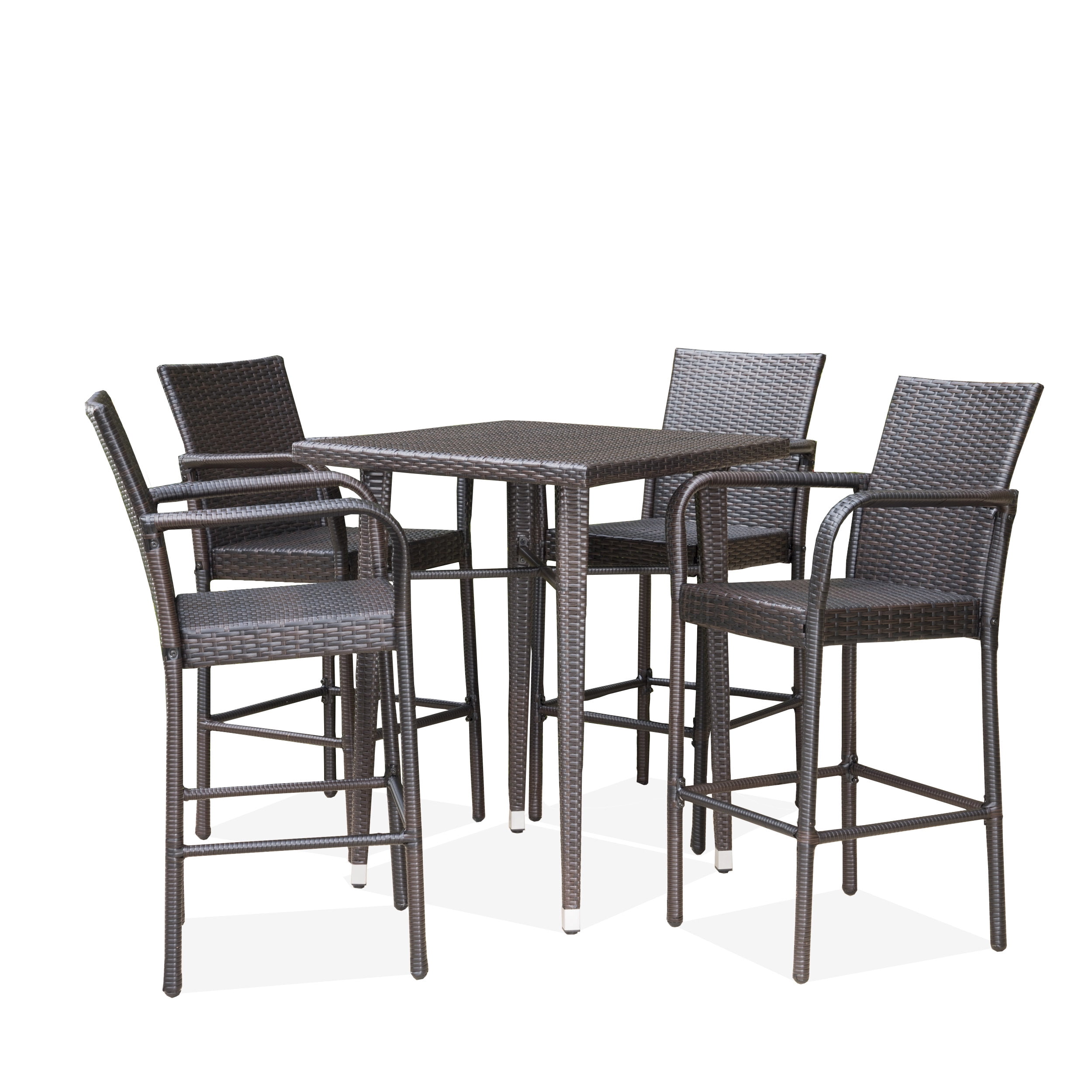 Corbin Outdoor 5 Piece Wicker 32.5 Inch Square Bar Table Set, Multibrown