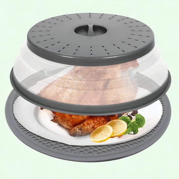 ACDANC 2026 New Silicone Microwave Cover,Collapsible Vented Splatter Cover and Kitchen Mat,12 Inch (Gray) for Microwave Use,Cooking,Food Splatter Protection,Kitchen Organization