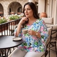 thumbnail image 2 of Agnes Orinda Women's Plus Size Floral Blouses V Neck Ruffle 3/4 Sleeves Babydoll Peplum Tops 2X Pink Blue, 2 of 8