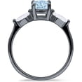 thumbnail image 5 of Three Stone Ring Kite Shape Aquamarine Cubic Zirconia Black Tone 925 Sterling Silver, Size 7, 5 of 7
