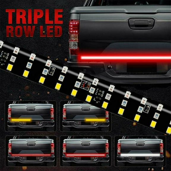 SHCKE 60 Inch Triple Row LED Tailgate Light Bar Truck Tailgate Light Bar Full Function Red Brake White Reversing Amber Turn Signal