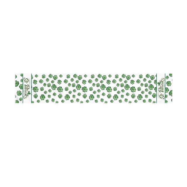Linen St. Patrick's Day Table Runner Shamrock Printed Reusable Festive Decorative Table Cover for Dining Living Room