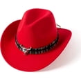 thumbnail image 3 of Women & Men Felt Western Cowboy Hat Classic Roll Up Brim Belt Buckle Cowgirl Fedora Hat, 3 of 7