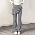 thumbnail image 2 of hotojiny Girl Flare Legging with Skirt Kids Cute Workout Yoga Pants Side Drawstring Bell Bottoms High Waisted Skirted Pant(Gray,13-14 Years), 2 of 9