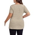 thumbnail image 4 of DYMADE Womens Plus Size Tops Solid Spliced V-Neck Short Sleeve Basic T-Shirt, 4 of 4