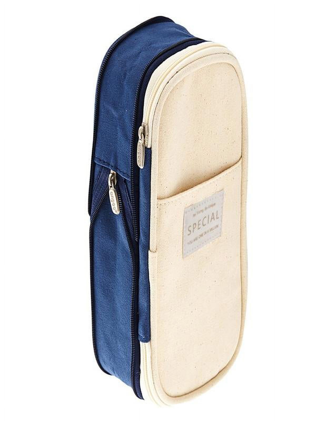 Wrjufa Large Capacity Zipper Pencil Case Pen Pouch Bag Office Student Canvas Stationery Navy