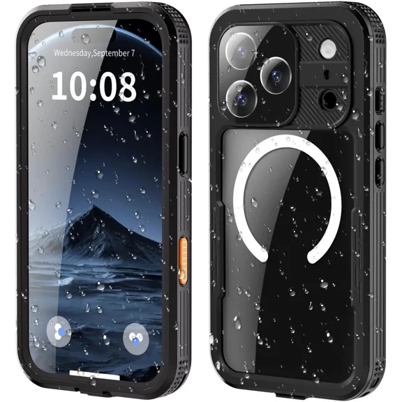 for iPhone 17 Pro Waterproof Case Compatible with MagSafe, Magnetic Waterproof Full Body IP68 Underwater Case Built-in Screen Protector Military Grade Shockproof Phone Cover with Lanyard