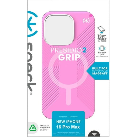 Speck Presidio2 Grip MagSafe for Apple iPhone 16 Pro Max Case, True Pink/Shocking Pink