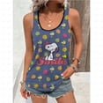 thumbnail image 2 of Camisetas sin mangas para mujer, cuello en U, básicas, con estampado de dibujos animados de Snoopy, informales, negras, sin mangas, estilo playero para vacaciones de verano para mujer, 2 of 5