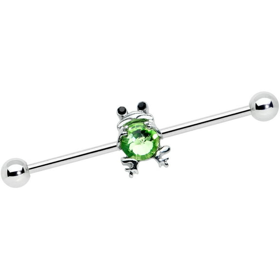 Body Candy Womens 14G Stainless Steel Helix Cartilage Earring Green Frog Industrial Barbell 1 1/2"