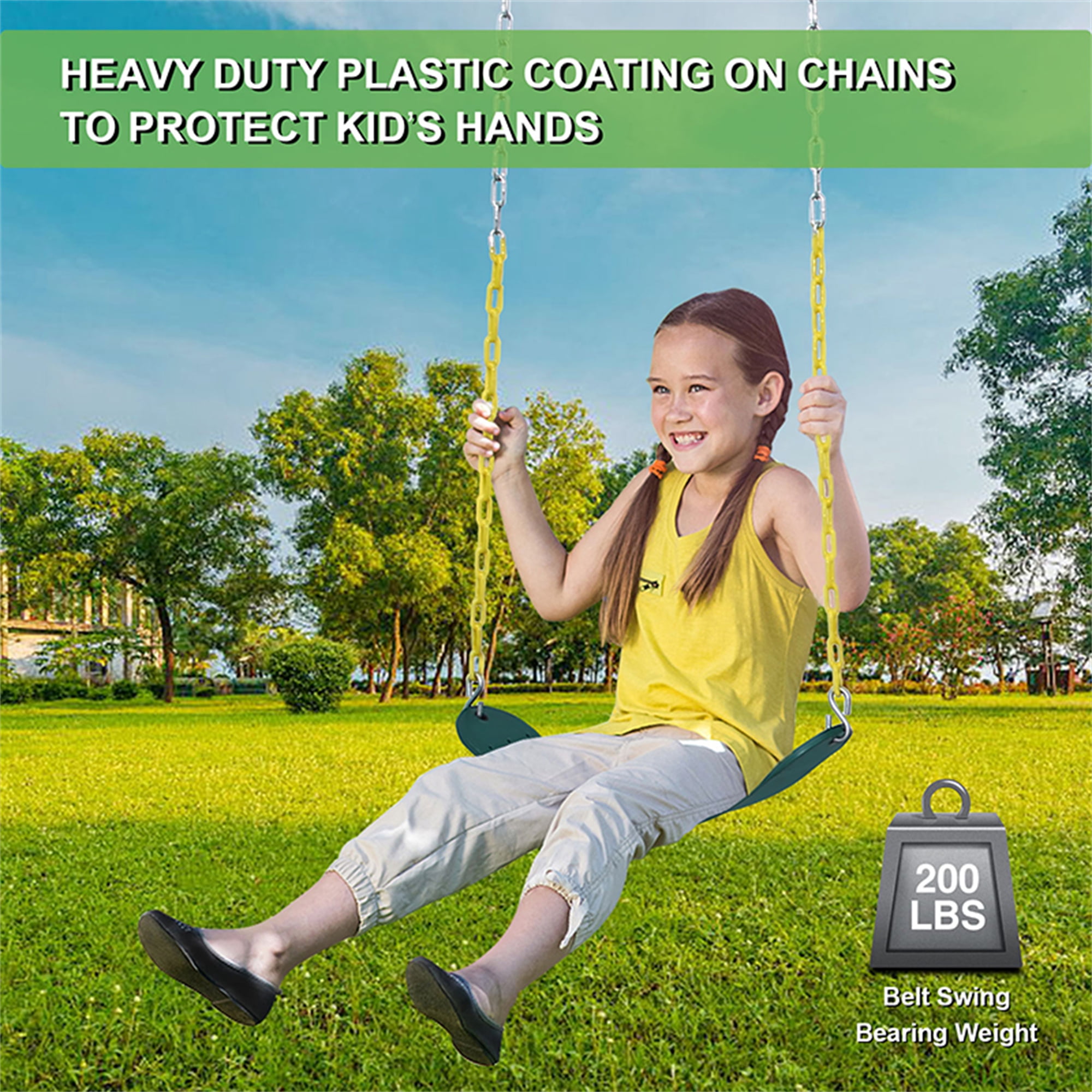 Hapfan 600lbs 3 Seat Metal Swing Set, 1 Platform Swing Seat and 2 Belt Swing Seat with Heavy Duty A-Frame Metal Swing Stand - 2
