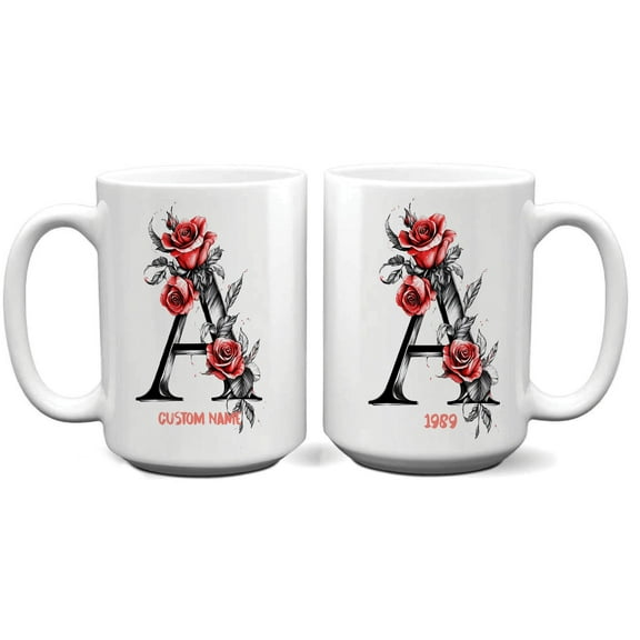 Coffee Mug with Initial A for Women, Personalized Name Cup for Birthday, Mother's Day, Father's Day, Office Use, or Everyday Beverage – 11oz Ceramic Mug