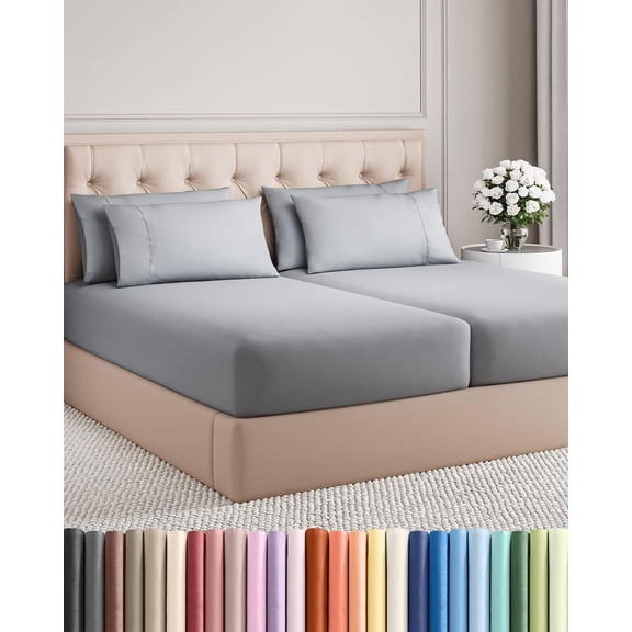 Split King 7 Piece Bed Sheet Set in Steel Blue with Deep Pockets
