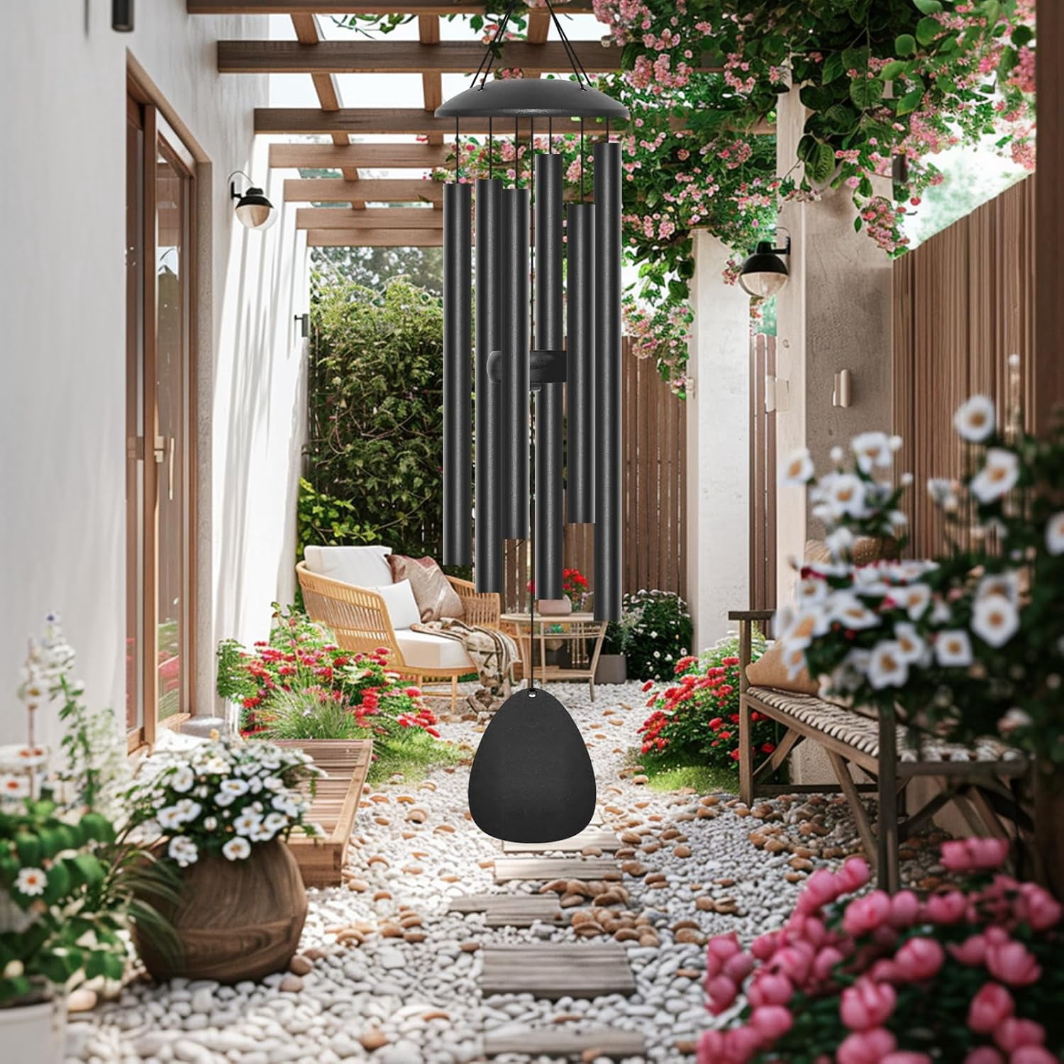 28" Wind Chimes for Outside, Metal Outdoor Wind Chimes with Soothing Melodic Tones, Wind Chime Unique Gift for Mom, Grandma, Perfect Outdoor Garden Decor(Waterdrop-Shape)