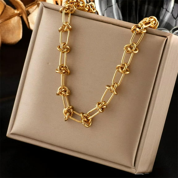 GKNET Fashion Women 18K Gold Plated Stainless Steel Knot Chain Necklace Delicate Jewelry N1725