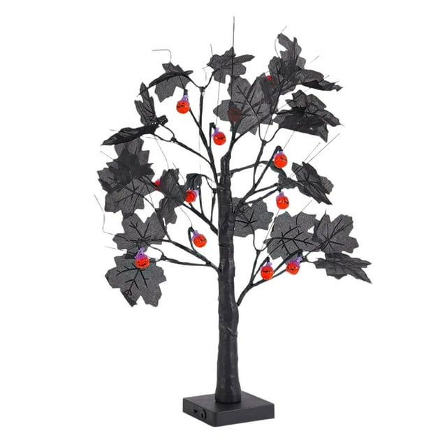 (2 Pack) Arbre Lumineux LED d'Halloween avec Design de Citrouille pour Décorations de Fête Intérieure Thème à Piles Vacances
