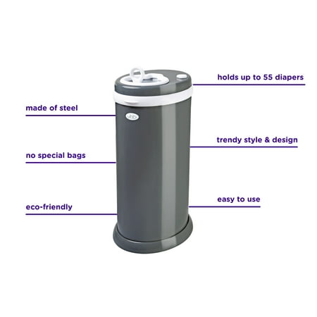 Ubbi Stainless Steel Diaper Pail, Odor Locking, No Special Bag Required, Award-Winning, Registry Must-Have, Slate