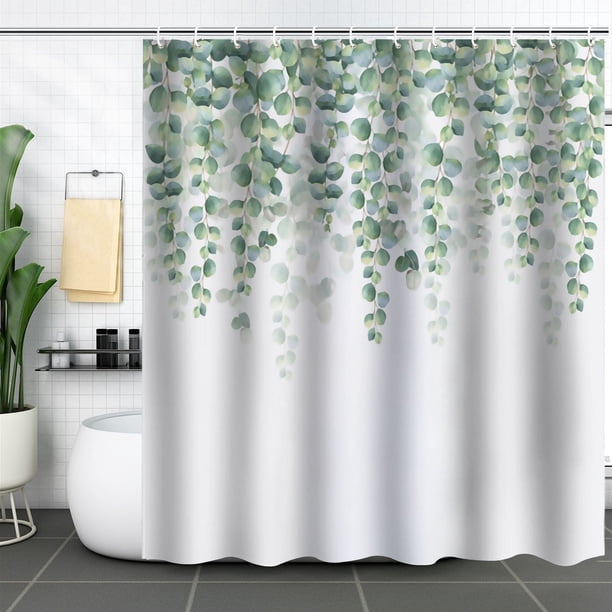 Cortina de baño, cortina de ducha de plantas verdes, impermeable y a prueba de moho, partición de cortina de baño de bosque con impresión digital 3D, no requiere perforación, 232, 120*180
