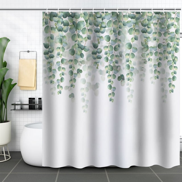 Cortina de baño, cortina de ducha de plantas verdes, impermeable y a prueba de moho, impresión digital 3D, partición de cortina de baño de bosque, no requiere perforación, 232, 150*180