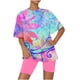 thumbnail image 1 of Conjunto de Pijama de las Mujeres de Manga Corta Sólida de Lechuga Y Pantalones Cortos de 2 Piezas de Poliéster, Pijama Suelto Casual para el Verano, 1 of 6
