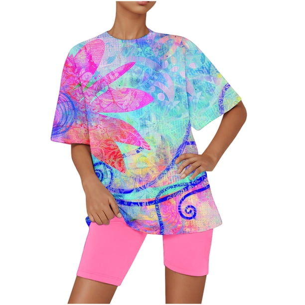 Conjunto de Pijama de las Mujeres de Manga Corta Sólida de Lechuga Y Pantalones Cortos de 2 Piezas de Poliéster, Pijama Suelto Casual para el Verano