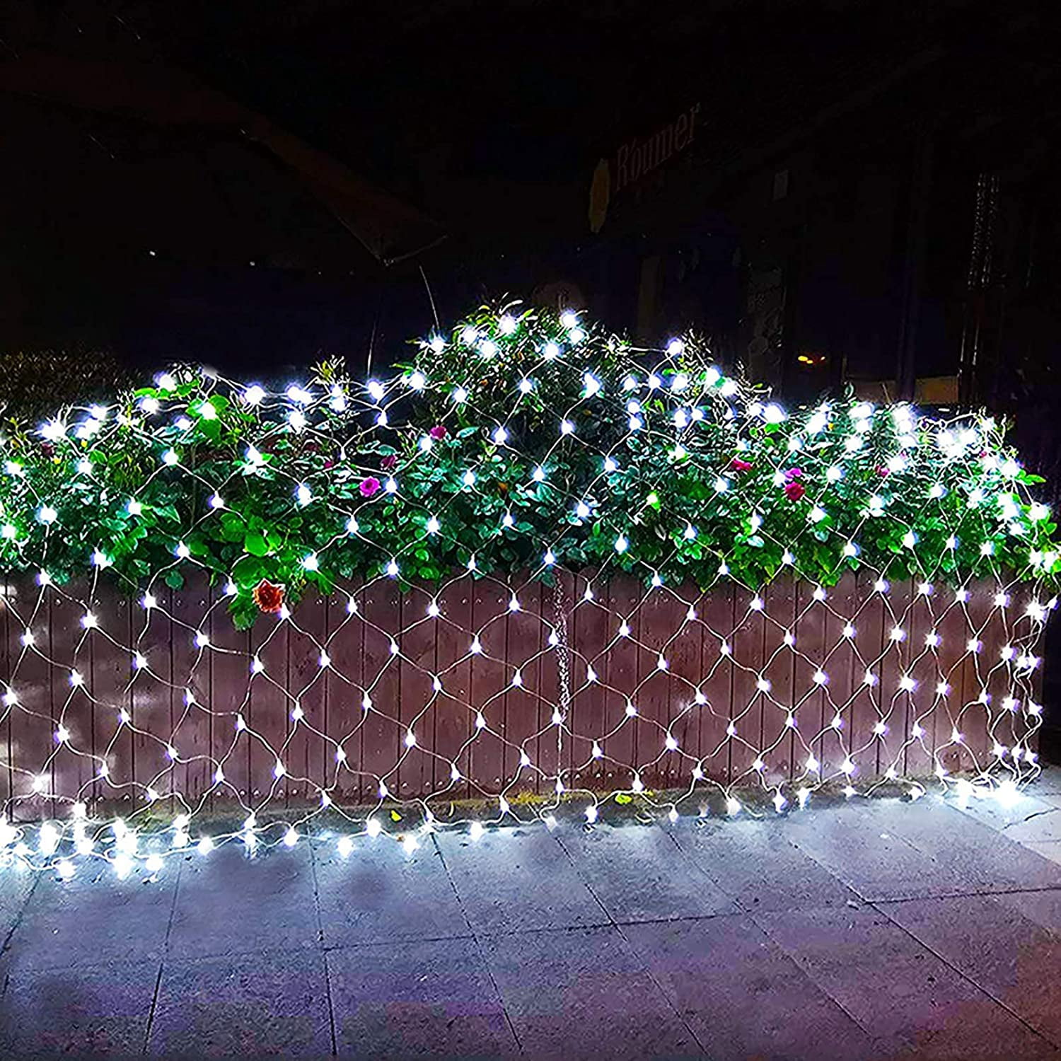 Fairy Mesh Lights Outdoor Connectable 8 Modes Net Light Waterproof Plug String Lights Christmas Net Lights Expandable Garland Lighting for Weddings Bushes Bar Party, Cool White 10ftx6.5ft 200 Led