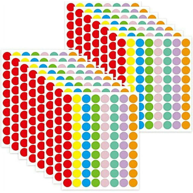 Color Coding Dot Stickers, 8 Bright Colors Circle Dot Label Stickers for Office,School, Moving, Market, Removable,20 Sheets