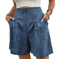 thumbnail image 2 of Womens Dressy Shorts Wide Leg Summer Shorts High Waisted Pleated Business Casual Work Short Pants Blue M, 2 of 8