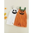 thumbnail image 3 of RUINIXCW Toddler Baby Boy Girl Halloween Overalls Outfit Summer Fall Clothes Corduroy Romper Bib Overalls with Pockets Devil Pumpkin Face Printed Sleeveless Adjustable Strap Jumpsuit Shorts, 3 of 9