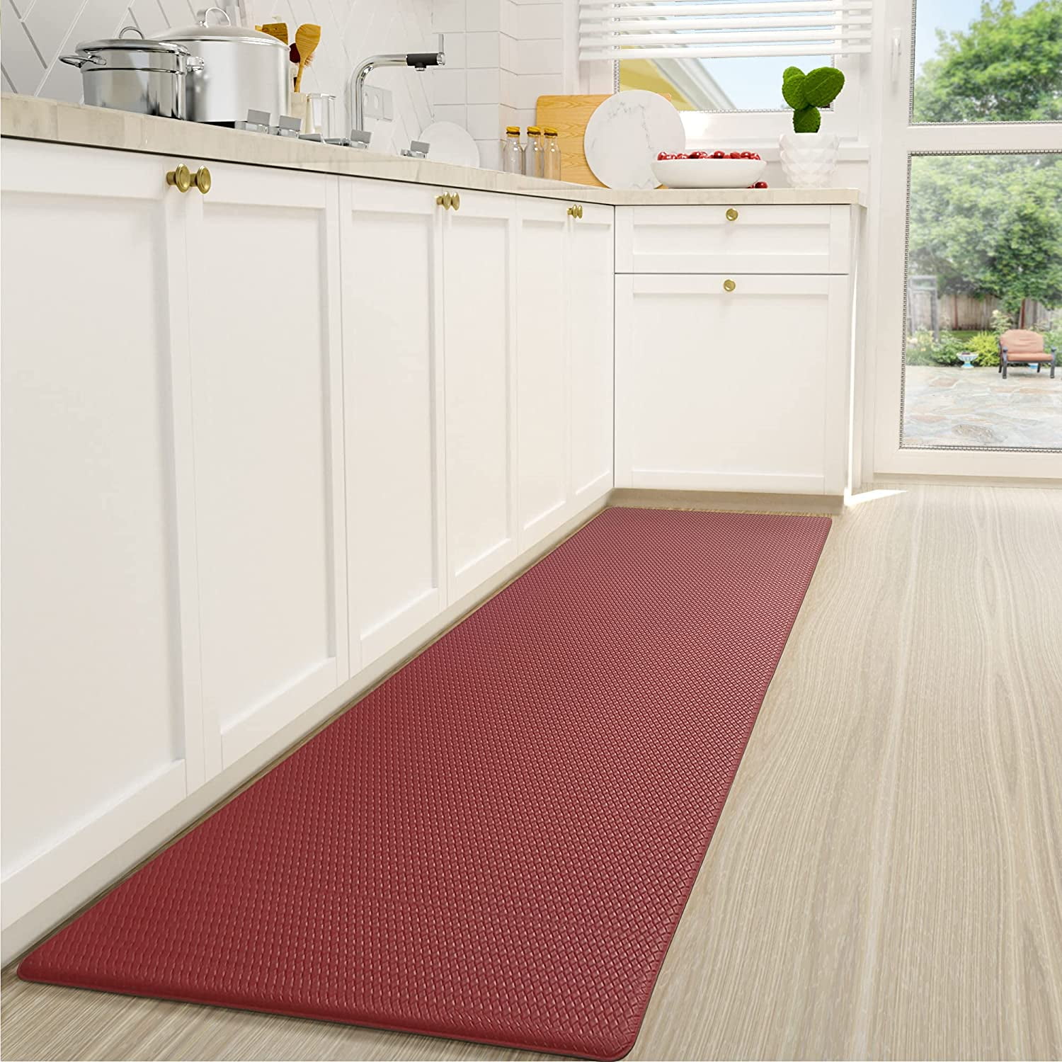 Color Geometry Kitchen Rugs, Red Kitchen Rugs Washable