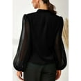 thumbnail image 3 of Sheer Bishop Sleeve Surplice Neck Long Sleeve Blouse for Women Black X-Large, 3 of 4
