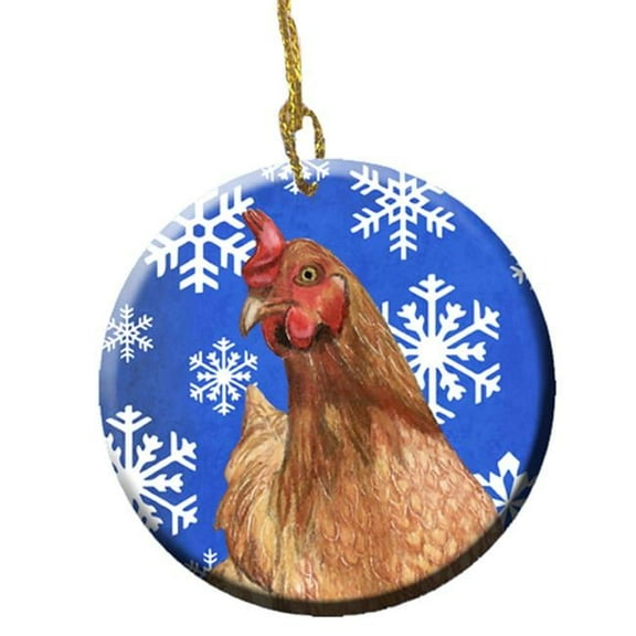 Chicken Winter Snowflakes Holiday Ceramic Ornament