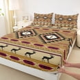 thumbnail image 3 of Feelyou Retro Hippie Aztec Twin Sheet Sets for Men, Burly Wood Stripe Triangle Twin Fitted Sheet, Wildlife Deer Moose Flat Sheet, Super Cozy Room Decor, 3-Piece, 3 of 7