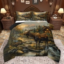 Castle Fairy Jungle Animal Deer Owl Bedding Comforter Set 2pcs for Female Men Adults,Rustic Woodland Cabin Twin Comforter Sets Microfiber,Vintage Cottage Aesthetic Breathable Bedding Set