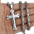 thumbnail image 3 of Mens Cross Pendant Necklace Stainless Steel Gold Silver Byzantine Chain 22-30inch, 3 of 6
