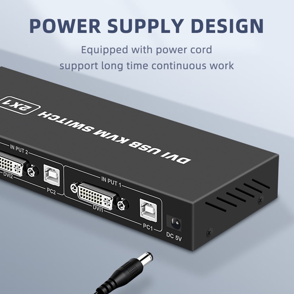 WINDLAND DVI KVM Switch 2-port DVI Screen Splitter 2 In 1 Out Adapter for Keyboard and Mouse Printer Computer Shared Switcher Hub