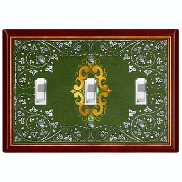 Metal Light Switch Plate Cover Elegant Maroon Green Floral Vine Frame FRA031