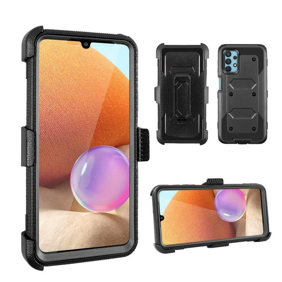 SOATUTO for Samsung A32 5G Case Full-Body Protective Built-in Screen Protector Kicksand Belt Clip Heavy Duty Dustproof Shockproof Anti-Scratch Armor Cover Samsung Galaxy A32 5G 4G - Black