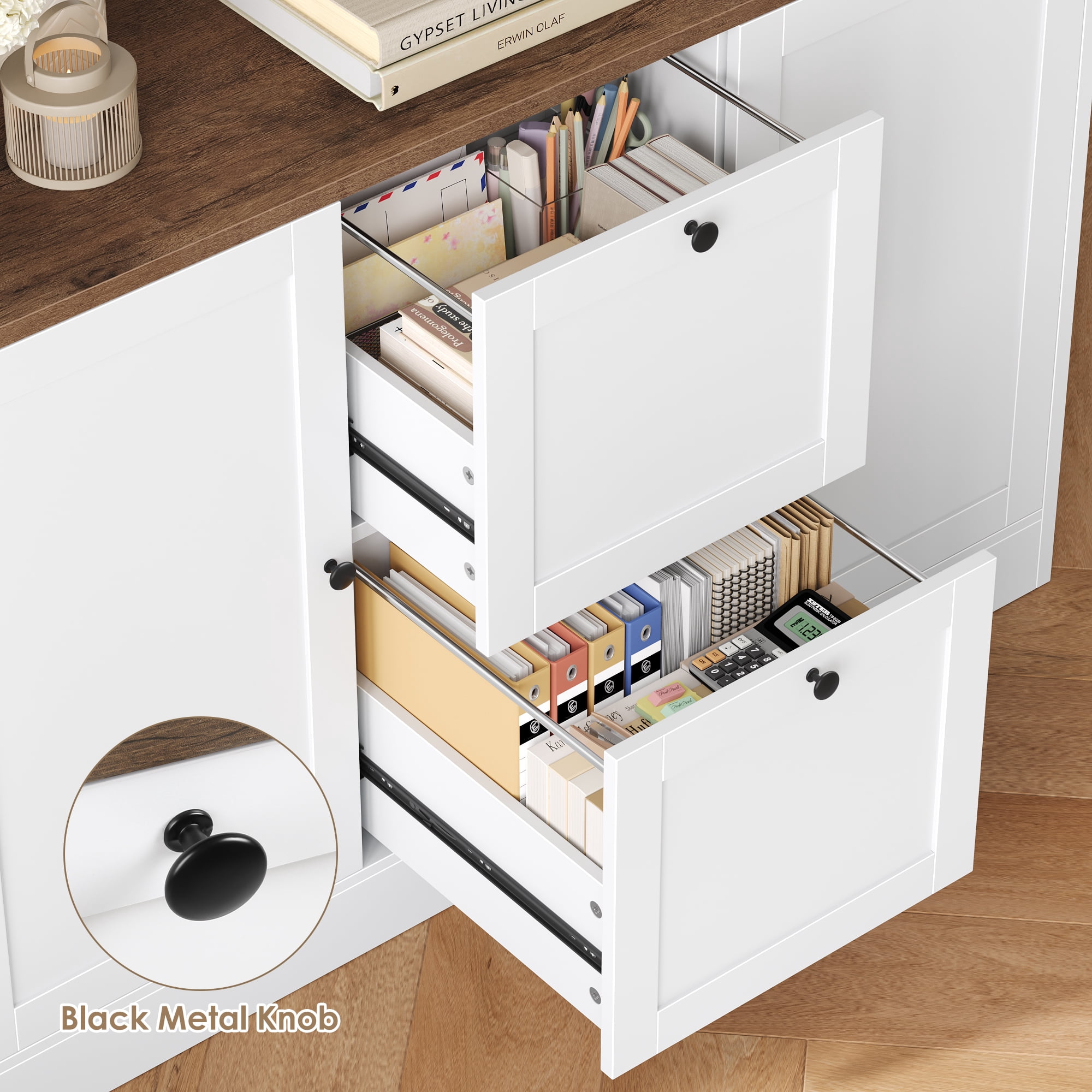 Homfa 71″ 6 Cubes Bookcases with 2 Storage Drawers and Charge Station, 3 Tier Bookshelf with Adjustable File Storage Cabinet for Living Room Home Office, White